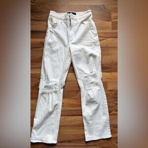 Hollister Cream Boyfriend Jeans with Distressed Accents
